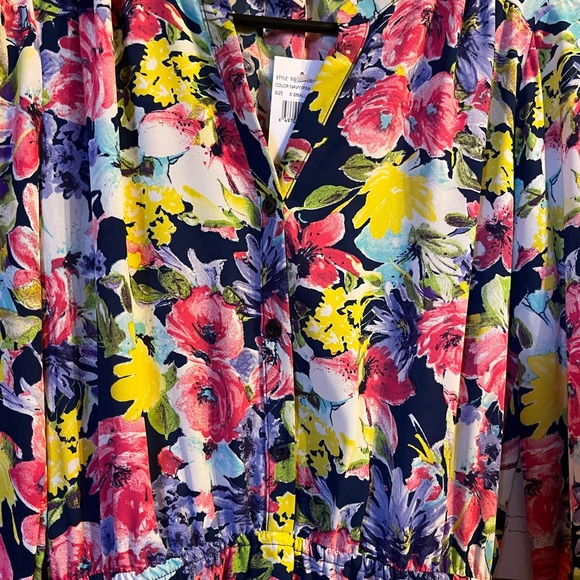 NWT Charles Henry Floral Long Sleeve Button Down Cinch Waist Dress - Sz XS - Picture 5 of 6